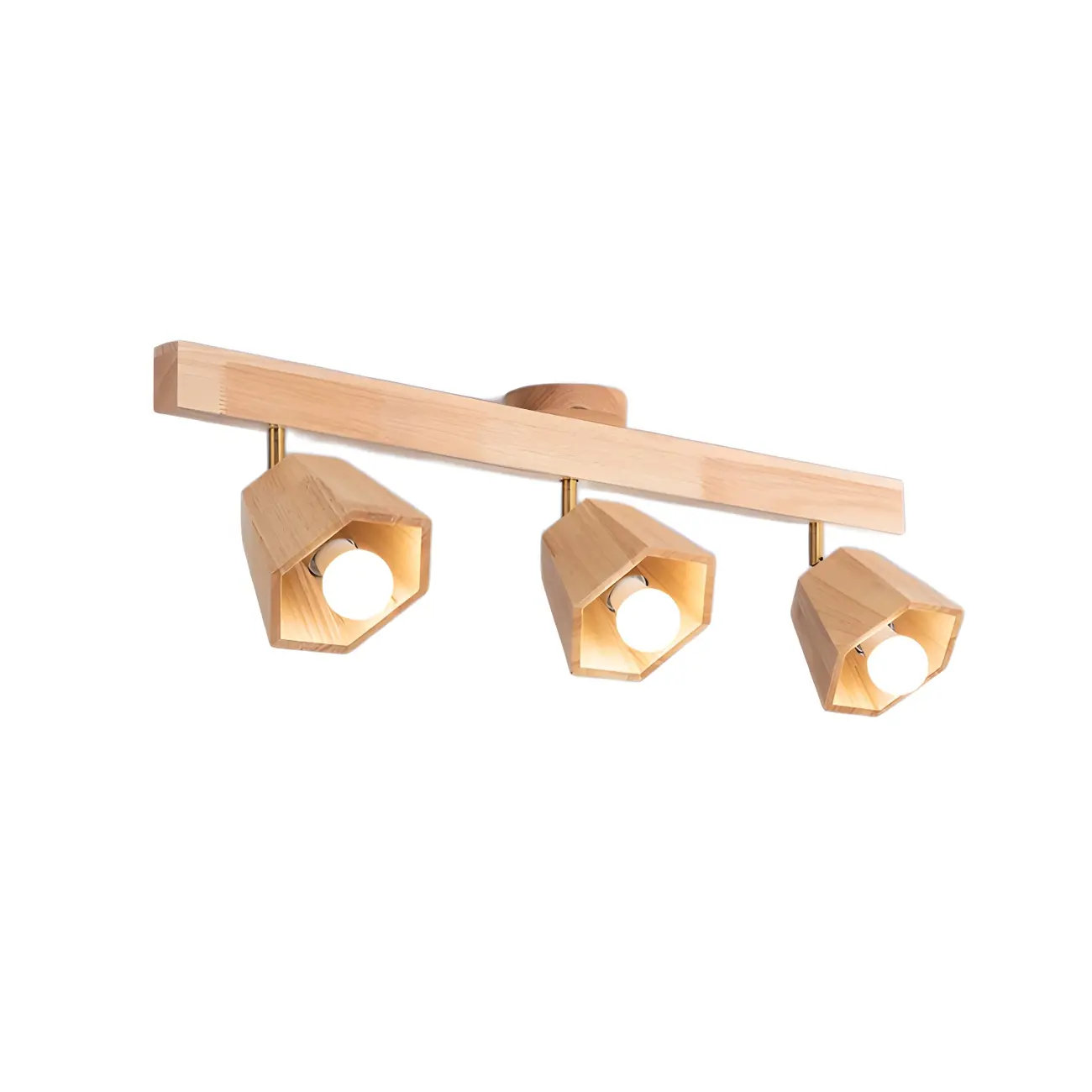 4-Light Adjustable Natural Rubber Wood Semi Flush Track Light