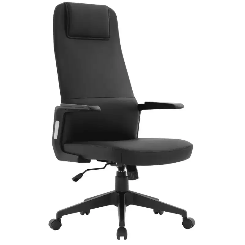 Black/Blue/Grey/White Leather & Grey Polyester High-Back Swivel Office Chair, 1-Person