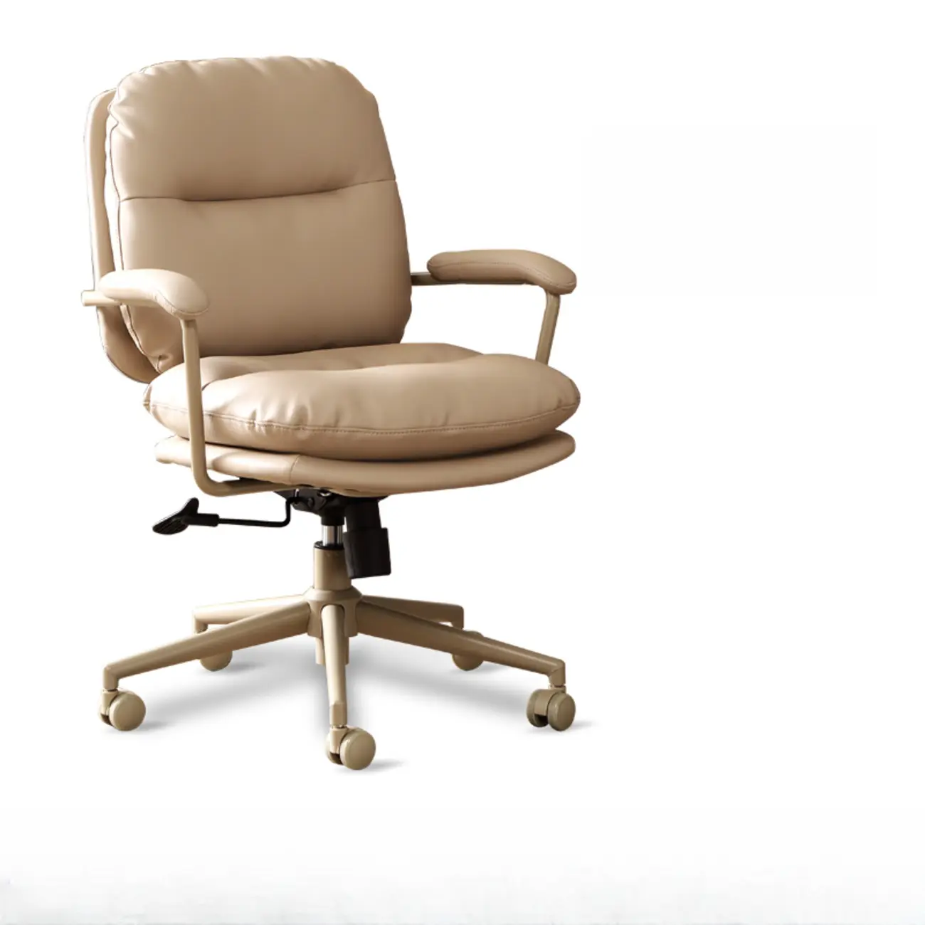 Elegant Beige Leather Swivel Ergonomic Office Chair