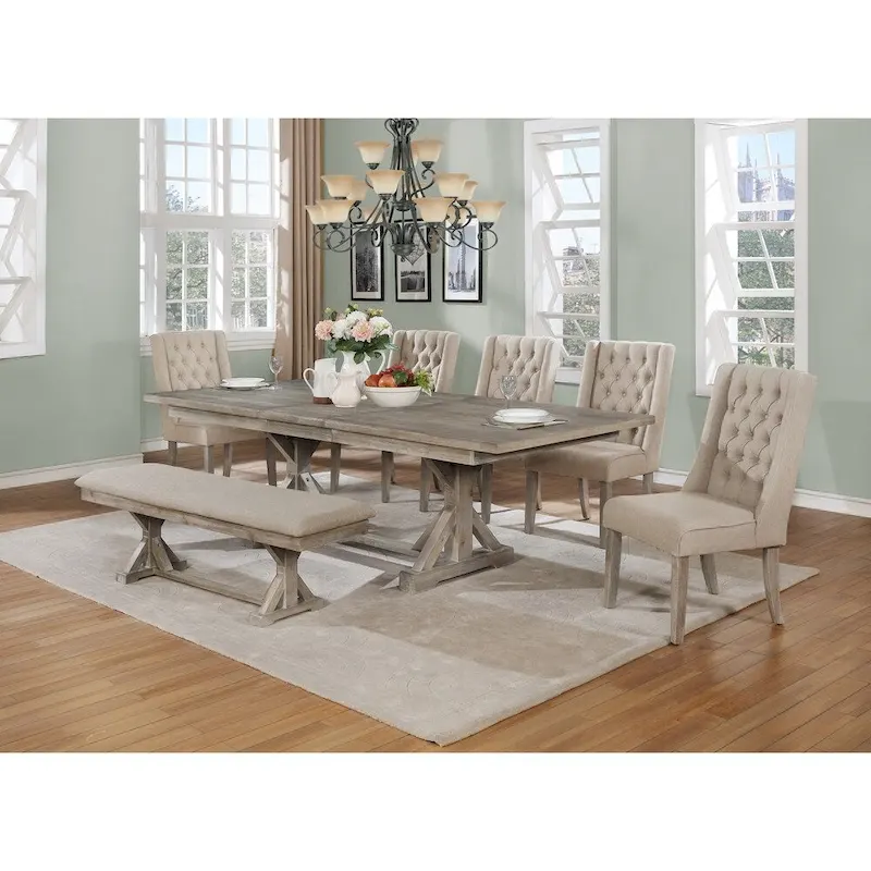 Best Quality Furniture 7-Piece Dining Set with Bench and 18 Inch Leaf