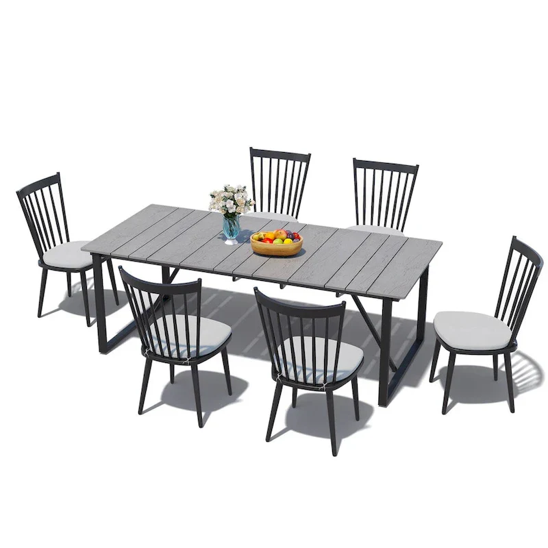 Outdoor Aluminum Patio Dining Set Rectangle Dining Table with Chairs