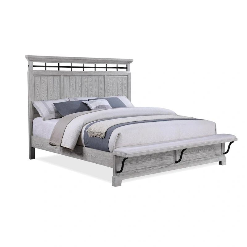 Debra 6 Piece Gray Panel Bench Footboard Bedroom Set