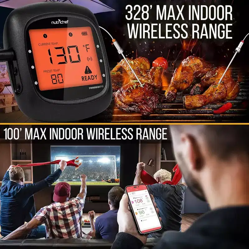 NutriChef Smart Bluetooth BBQ Thermometer - Black