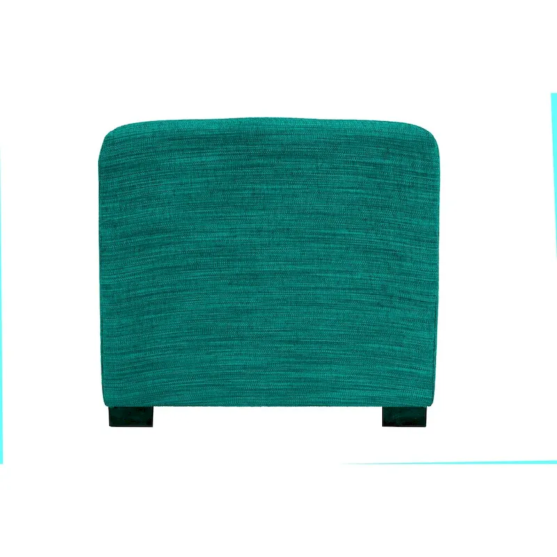 Square Button-Tufted Cotton Ottoman – Espresso / Grey / Aqua, Wood Legs, Single