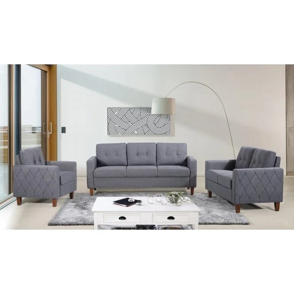 Harrad Tufted Mid-Century 3 Piece Living Room