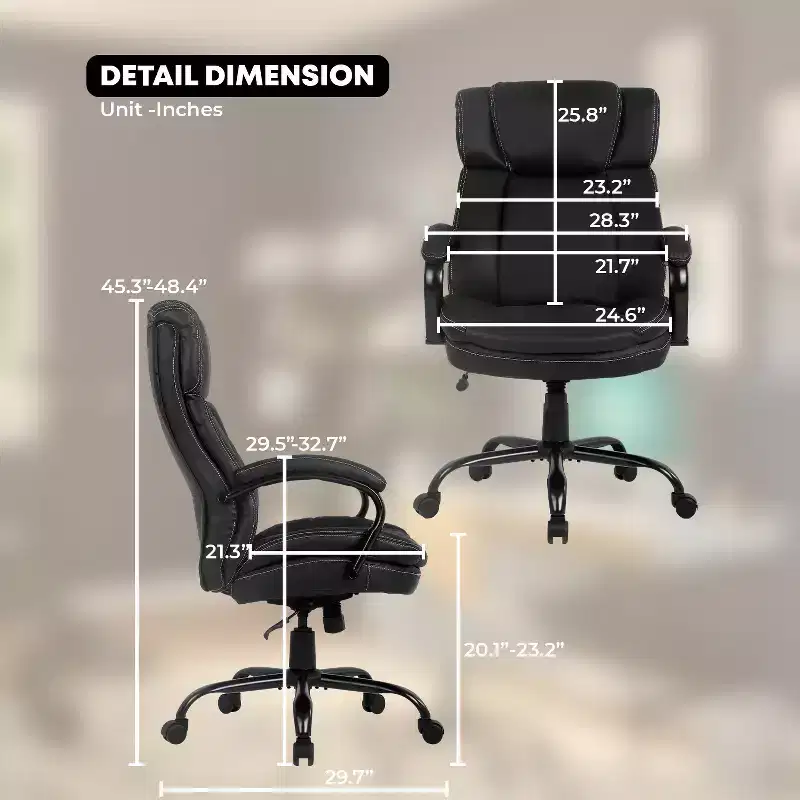 FDW Big and Tall Ergonomic Executive Office Chair 500lbs with Rolling Swivel Lumbar Support Adjustable Headrest for Heavy People, Black