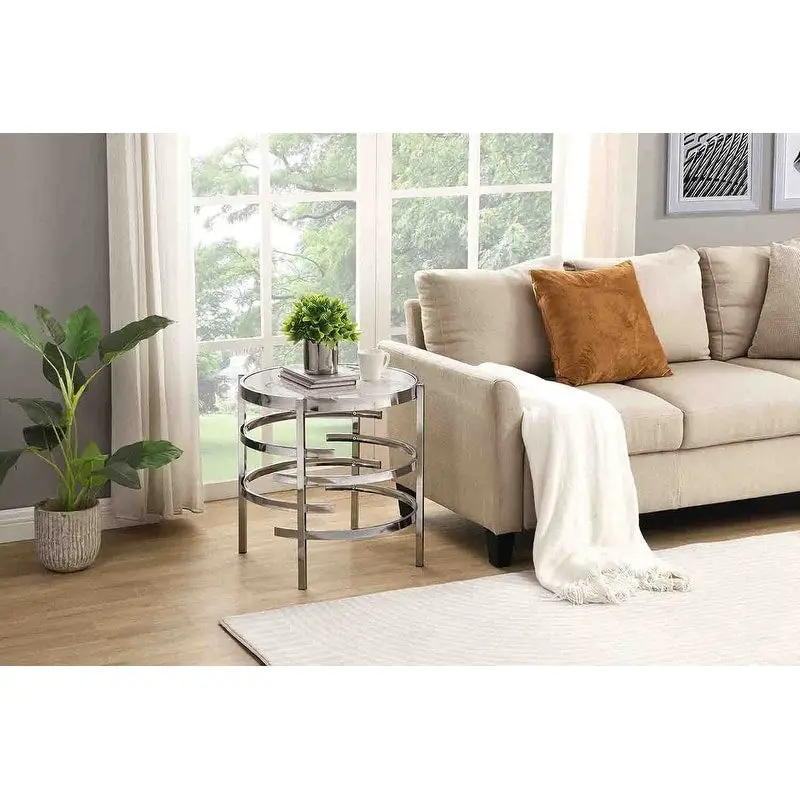 Grondin 20.67 Round End Table with Sintered Stone Table Top and Metal Frame, Modern Style Side Table with Non-Slip Foot Pads