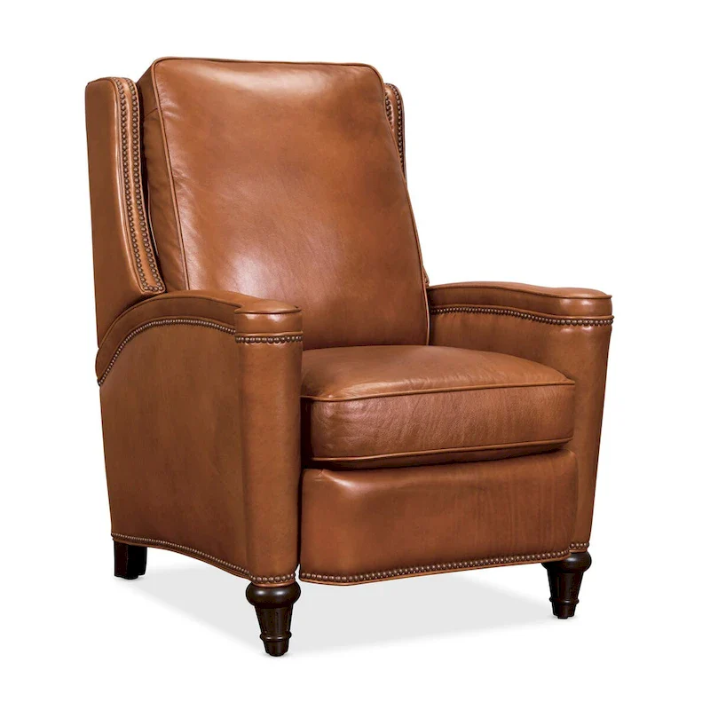 Umber / Almond Traditional Top-Grain Leather Manual Pushback Recliner with Nailhead Trim - Single Use