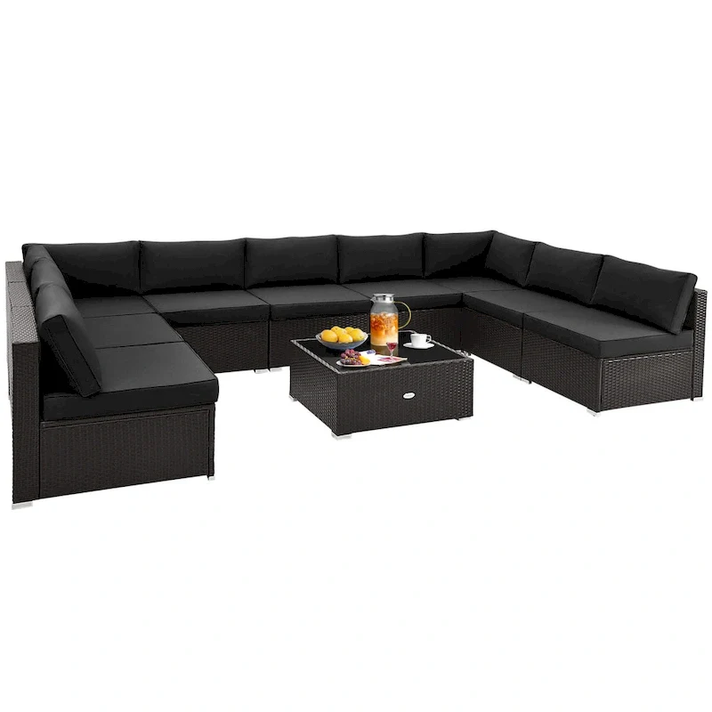 Costway 10 PCS Patio Rattan Furniture Set Outdoor Wicker Sofa Table - See Details