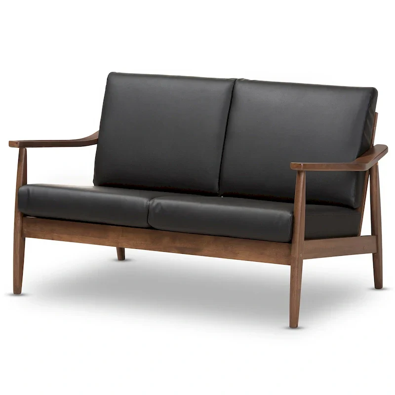 Brown Mid-Century Loveseat with Walnut Frame - Seats 2