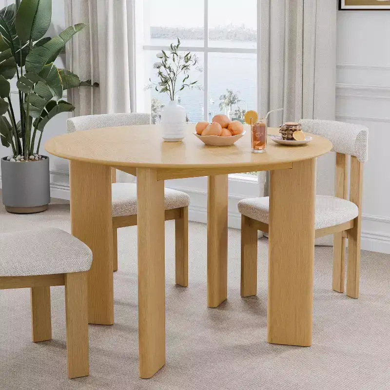MAYEERTY 42 Wood Round Dining Table for 4, Farmhouse Modern Kitchen & Dining Room Table