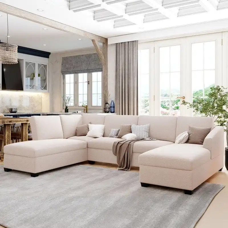 U-Shape Sectional Sofa, Double Extra Wide Chaise Lounge Couch