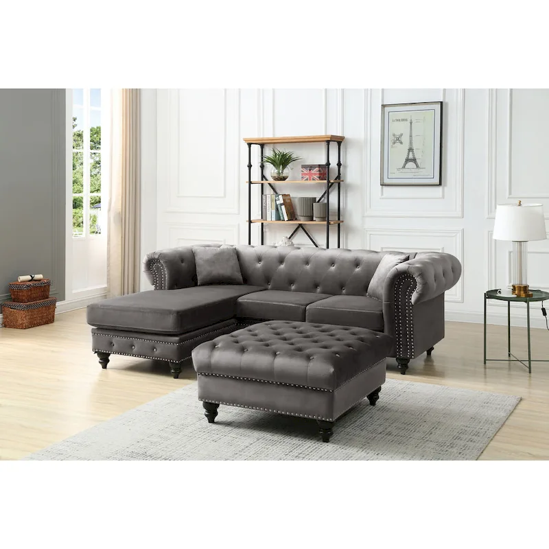 Velvet Sofa with Chaise