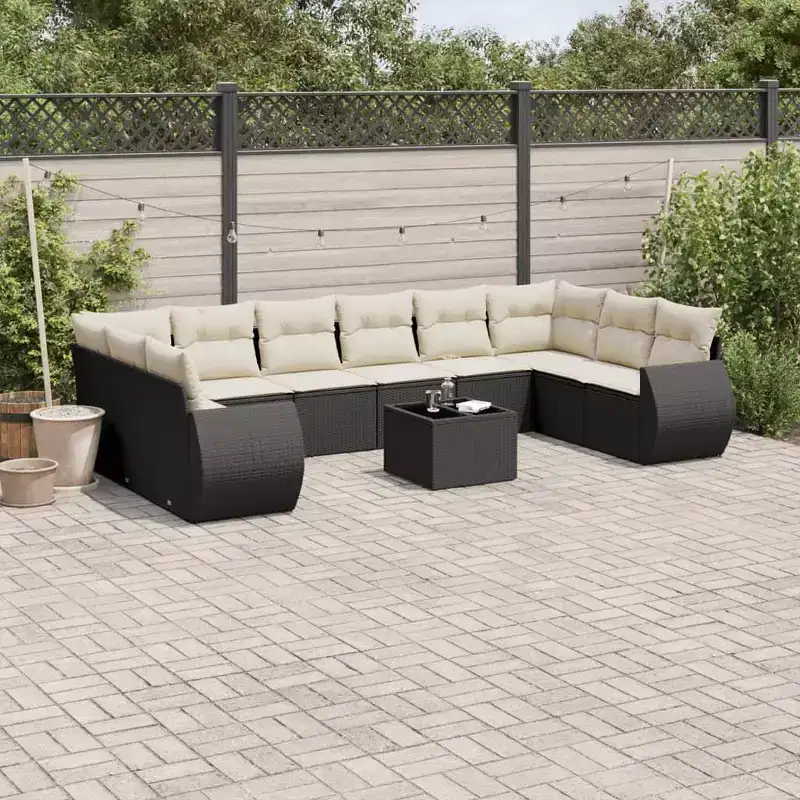 vidaXL Garden Sofa Set Black Cushions with Cream White Covers