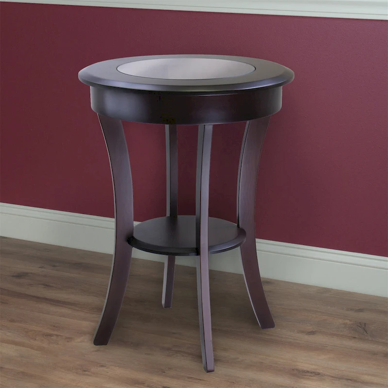 Round Accent Table, Entryway Table Side Table W/ Glass & Curved Legs