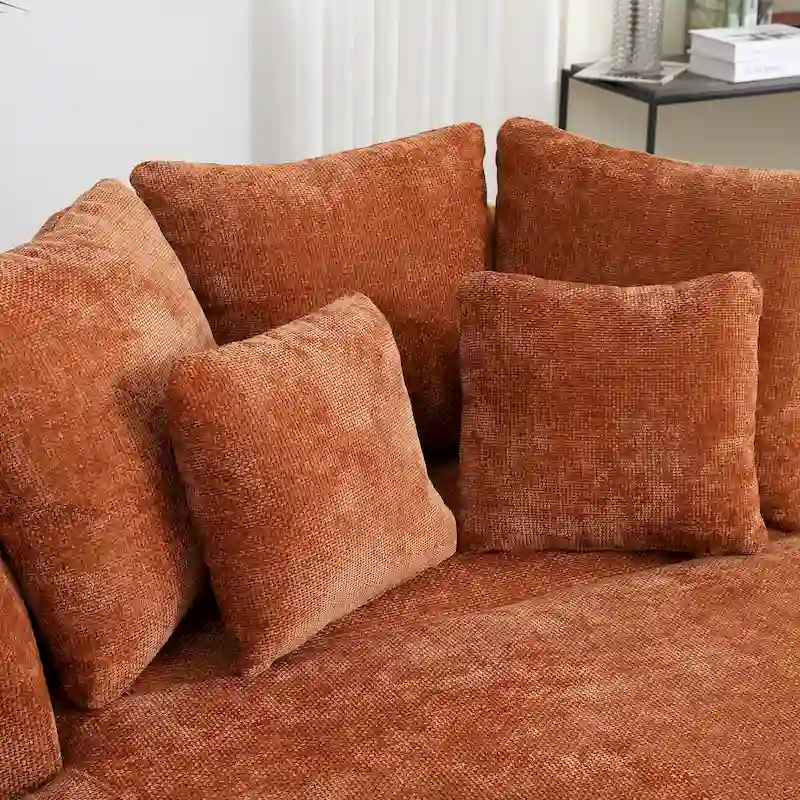 Modern Sofa Chair Round Accent Barrel Chair With 5 Pillows and Optional Ottoman