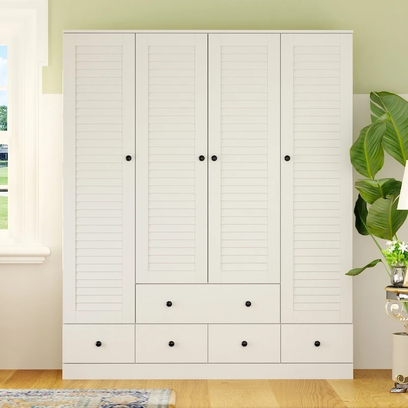 Wardrobe Armoire Closet 59W Large Freestanding Wardrobe Cabinet White