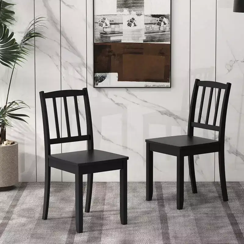 Costway Wood Dining Chair Set of 2 with Rubber Wood Legs Curved Backrest for Kitchen White/Black/Brown