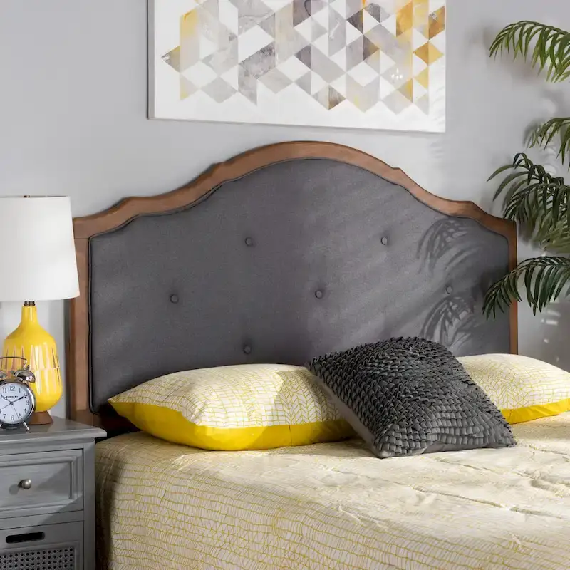 Vintage Classic Fabric & Wood Arched Headboard in Grey — Button Tufted Rubberwood