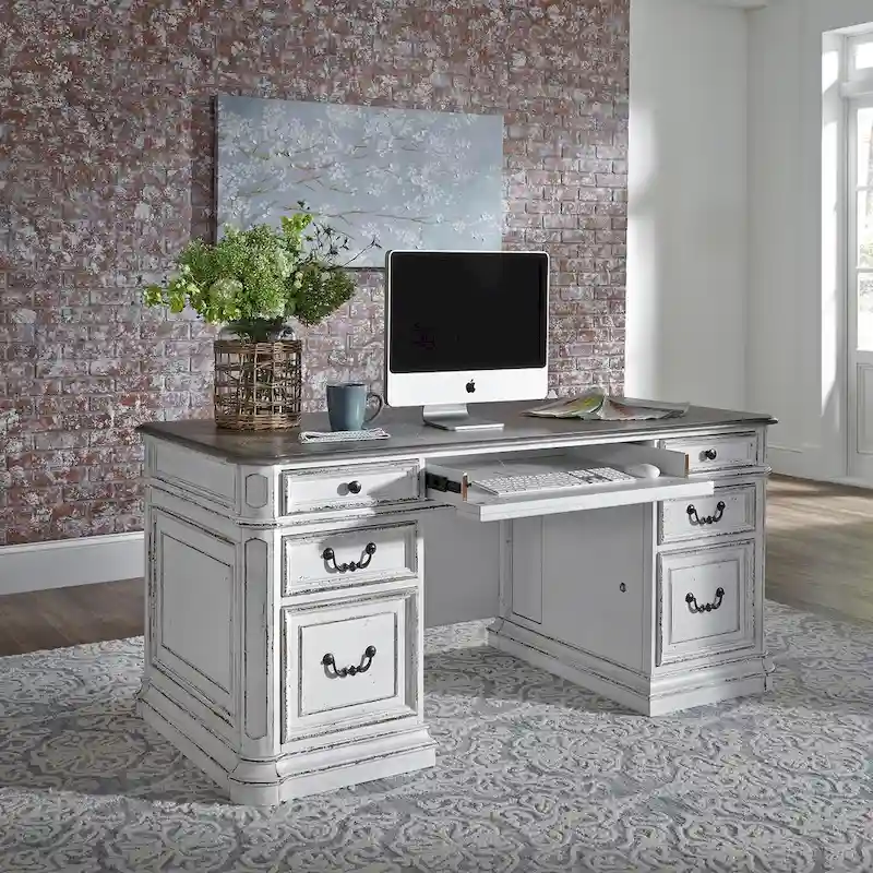 Magnolia Manor Antique White Weathered Bark Desk