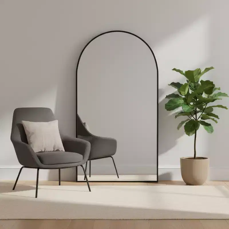 HomeRoots 71 Black Metal Arch Freestanding Framed Full Length Mirror