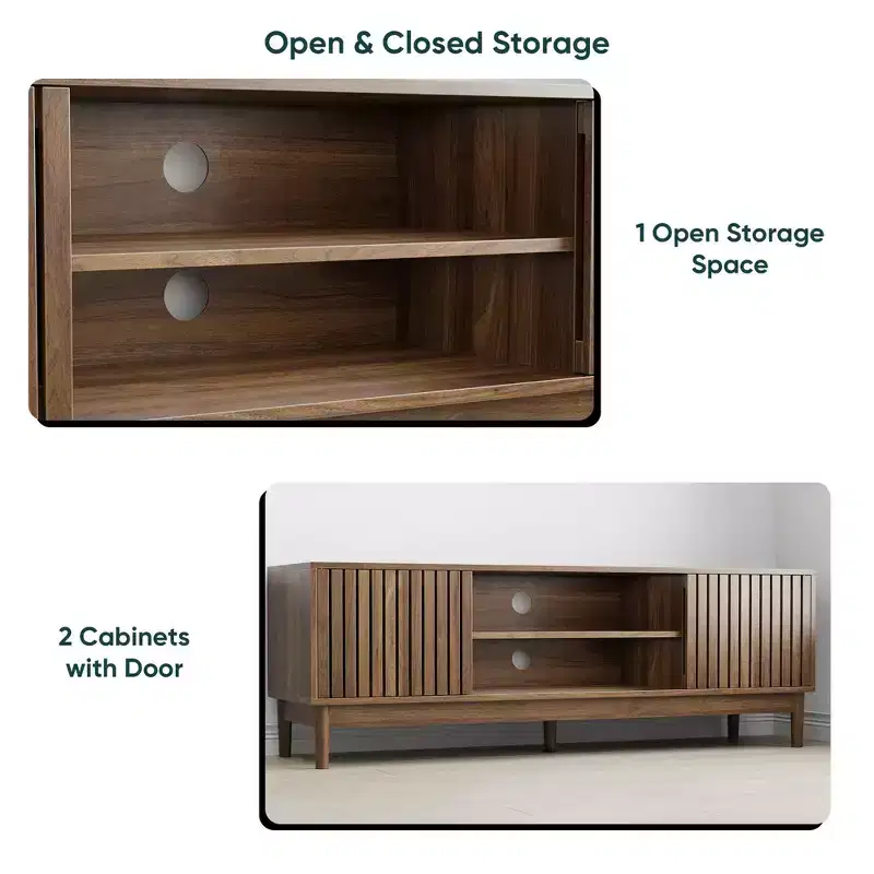 GDFStudio Rajesh Modern Wooden 55 TV Stand with Open Shelves and Cable Hole