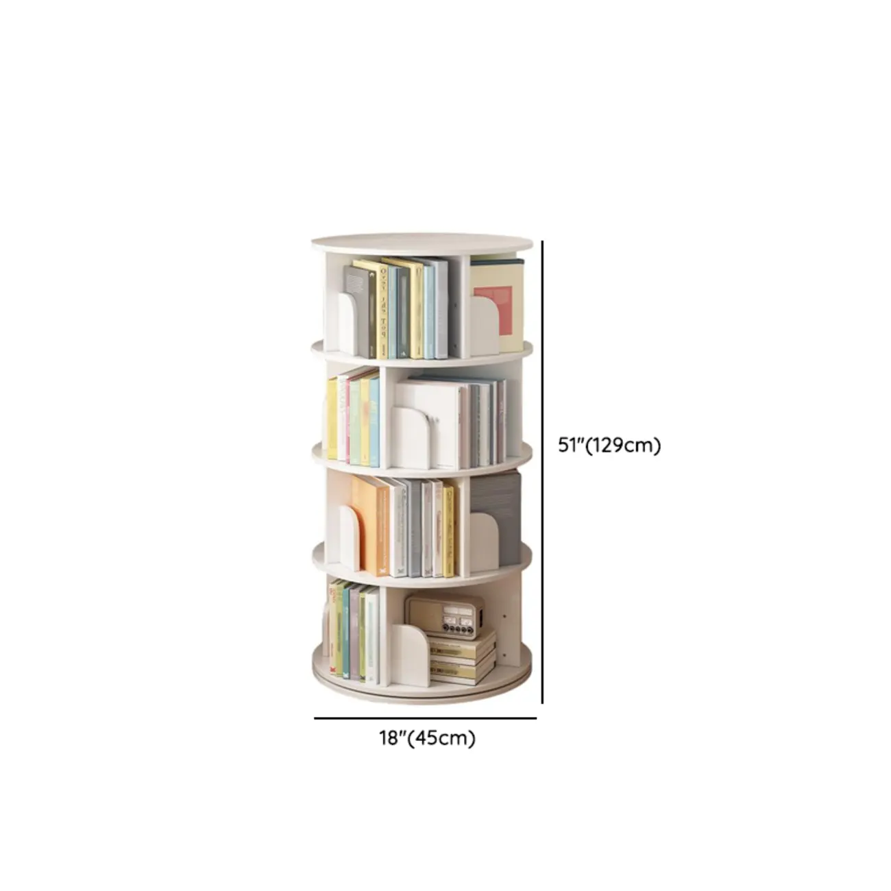 Brown Cylindrical Wooden Rotating Open-Back Bookcase