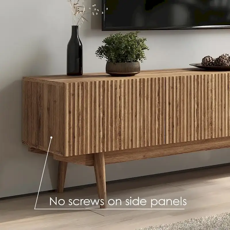 Living Skog Kelly TV Stand Console Fits TV's up to 65 in. with Wood Legs in Mid Century Modern Scandinavian Design