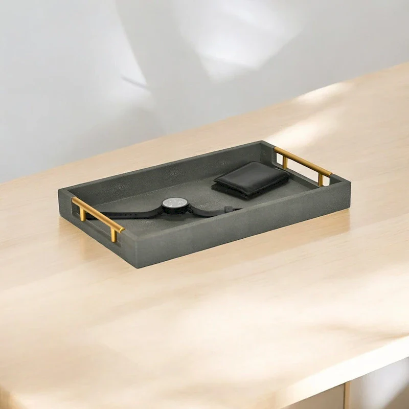 Lusan Faux Shagreen Tray with Handles