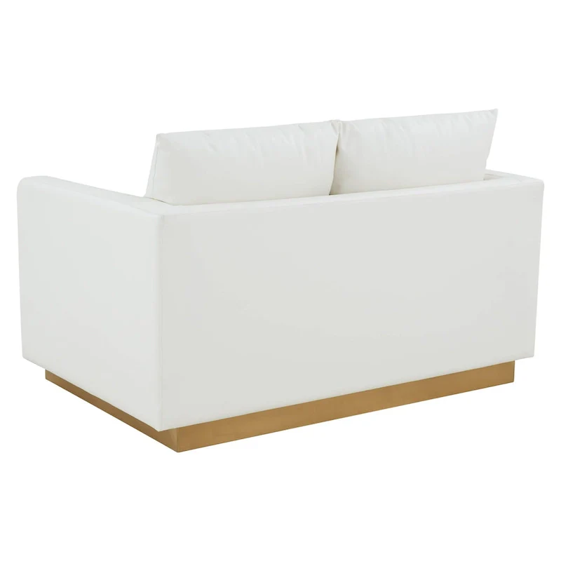 LeisureMod Nervo Modern Leather Loveseat With Gold Base & Cushions - 55.9