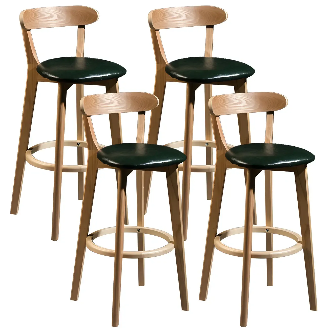 Wooden Upholstered Low Back Bar Height Stools Set of 2