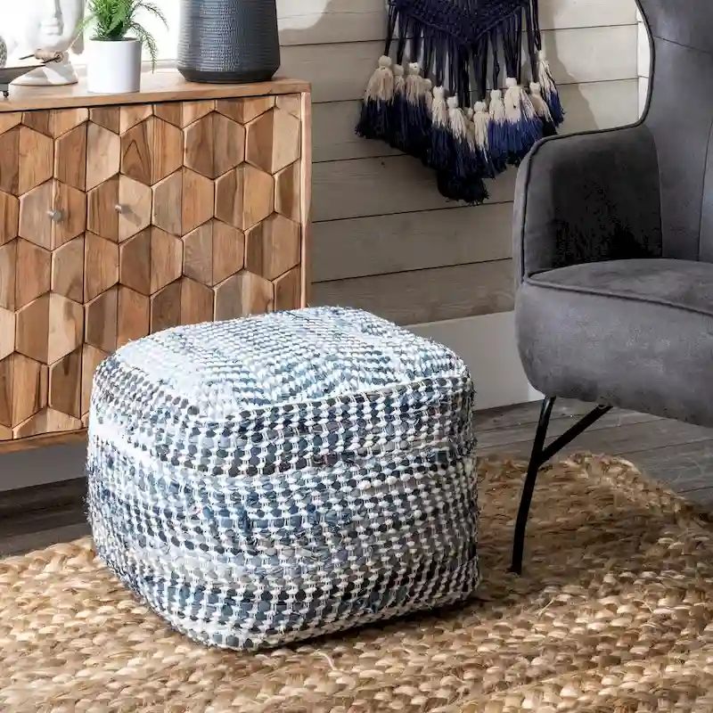 Seville Handmade Denim Textured Ottoman Pouf
