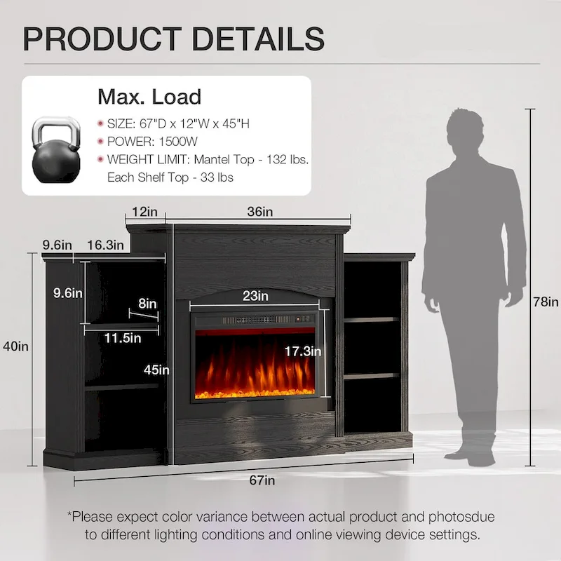 Electric Fireplace with 67  Mantel