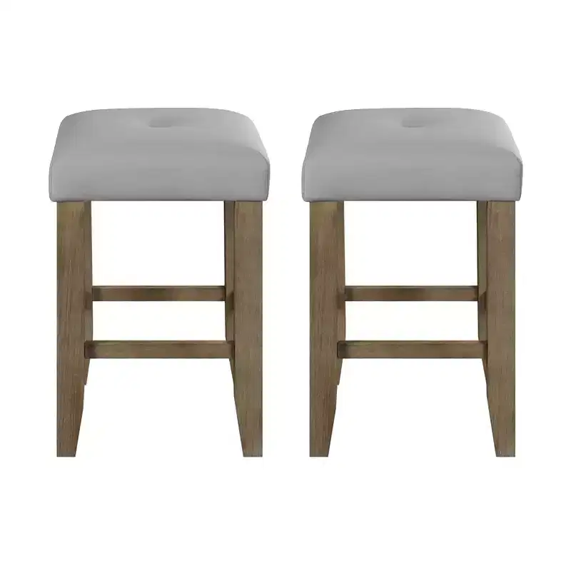 Simple Relax Set of 2 Square Counter Stools in Gray and Oak