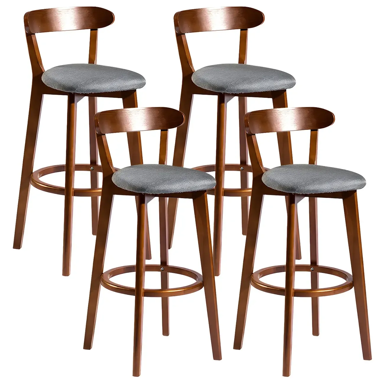 Wooden Upholstered Low Back Bar Height Stools Set of 2