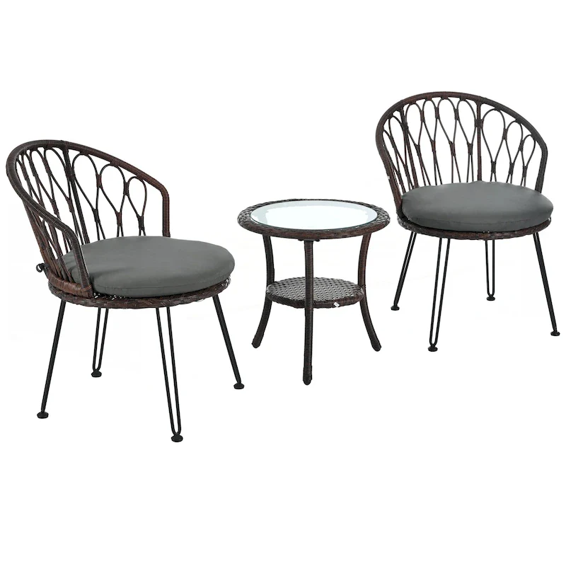 2 Rattan Single Chairs with A Glass Round Table