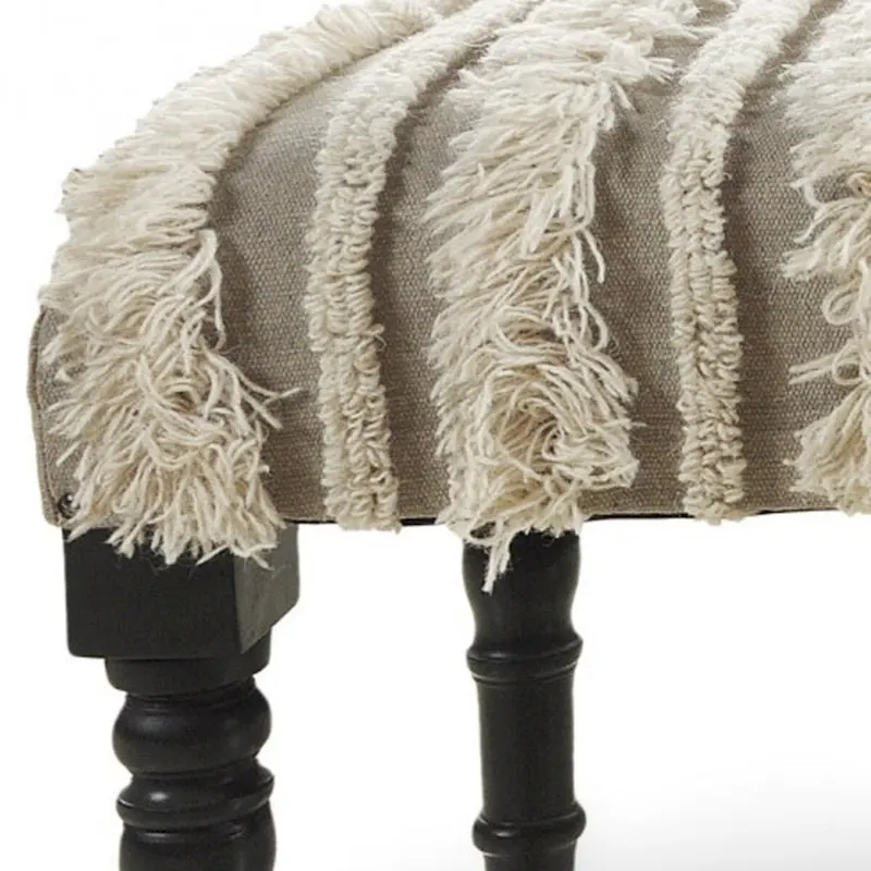 Cream Striped Upholstered Bench with Black Legs - 47
