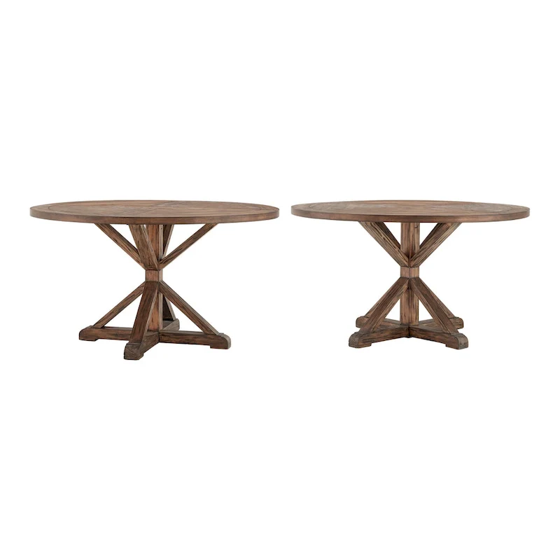 Krakova Rustic X-Base Round Pine Wood Dining Table