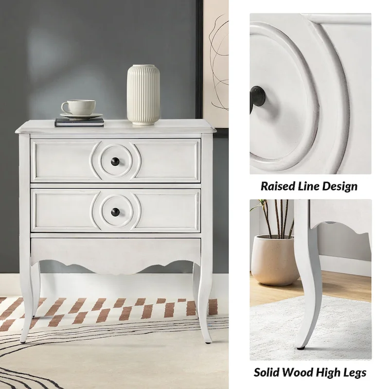 White 2-Drawer Storage Cabinet with Shelf