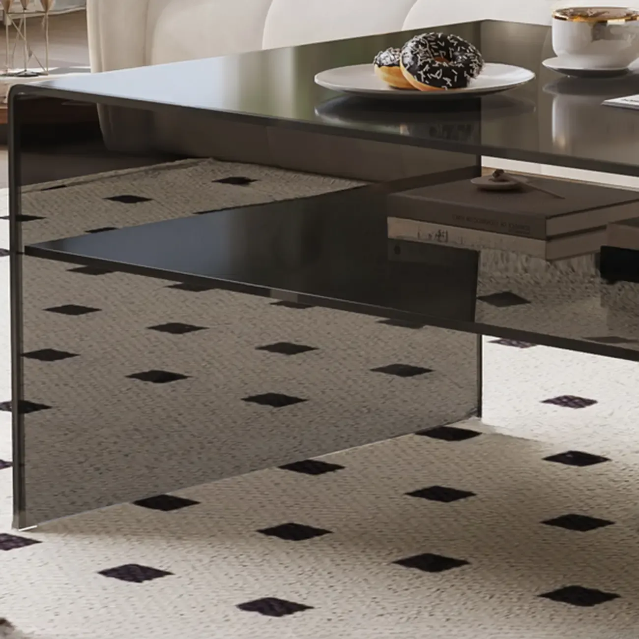 Modern Rectangular Black Coffee Table with Transparent Design