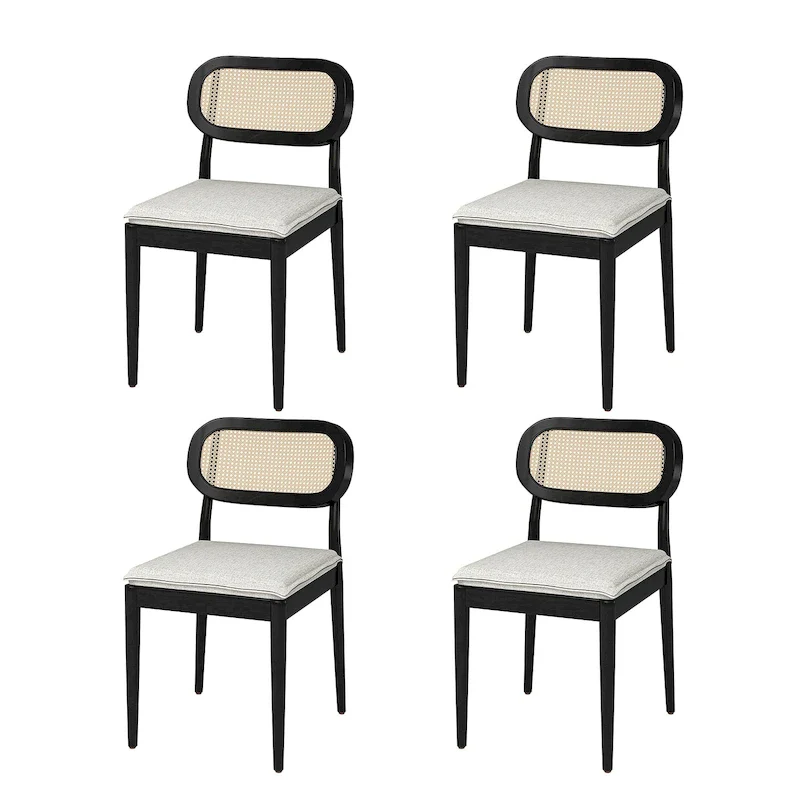 Konstantin Modern Solid Wood Dining Chair with Ratten Back and Removable Cushion Set of 4 by HULALA HOME
