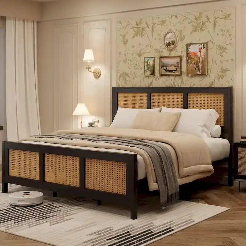 Rattan Bed Frame with Headboard