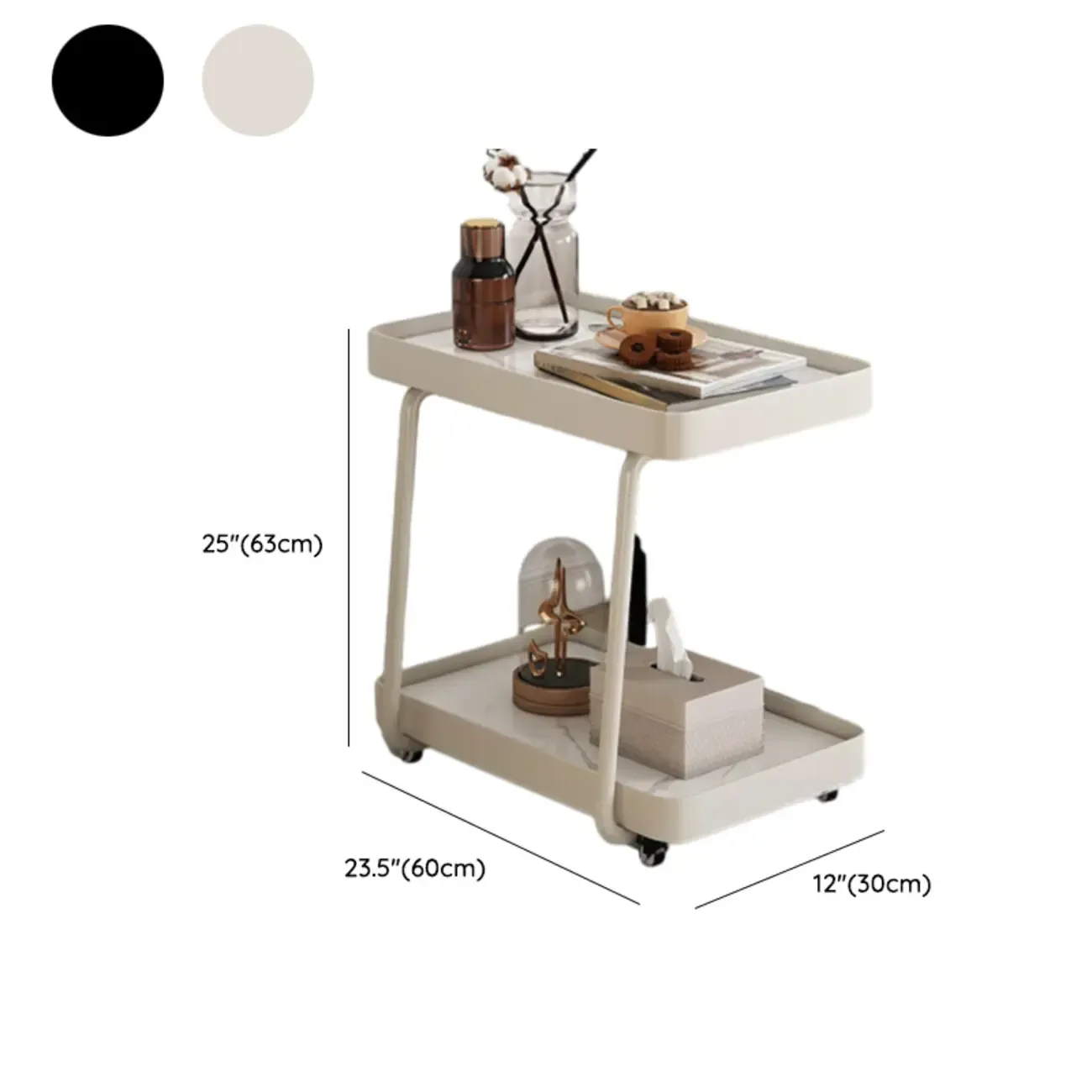 Modern C-Shaped White Stone Rectangular Swivel Side Table