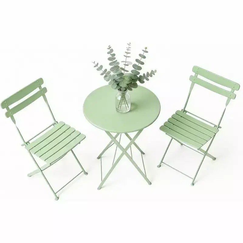 GustoWave 3-Piece Foldable Metal Bistro Set With Round Table, 2 Chairs