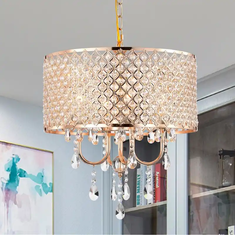 Lucilia 18 Inch Modern-Glam Style Gold Polished Finish Pendant Crystal Lighted Chandelier 4-Light - N/A