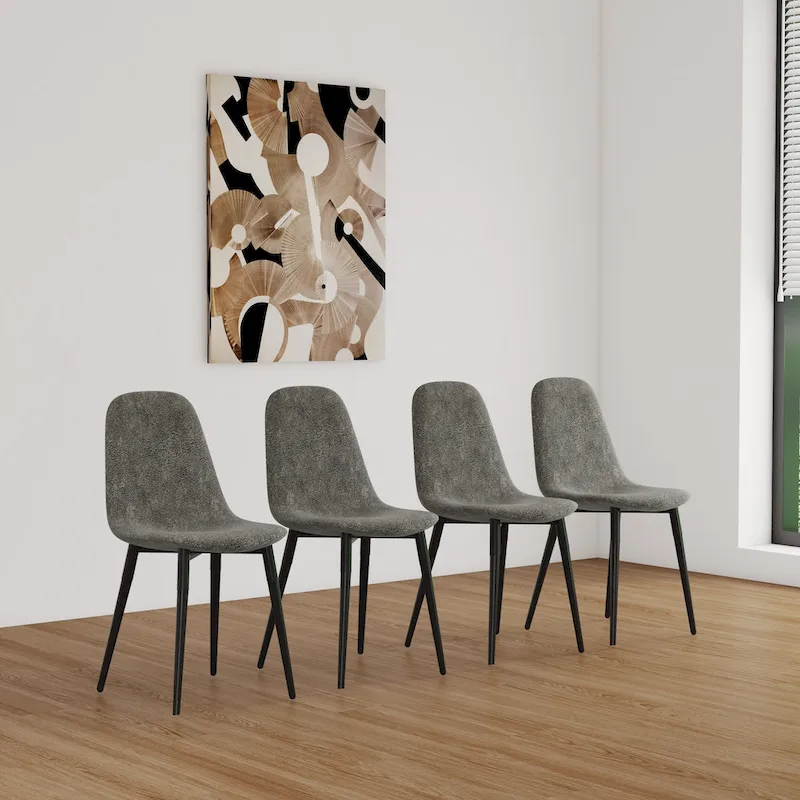 Set of 4 Modern Accent Dining Chairs with Linen Fabric Upholstery and Sturdy Metal Legs - N/A