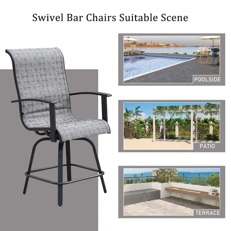 Teslin 47 in. Detachable Swivel Bar Stool,Black & Grey Plaid - N/A