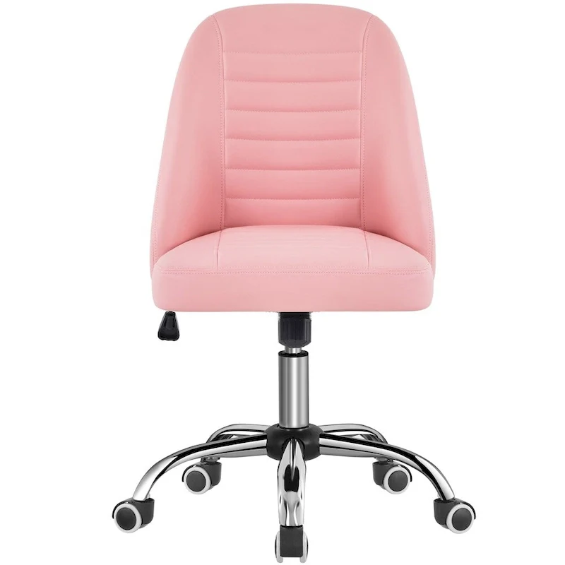 Faux Leather Mid Back Desk Chair Modern Tufted Armless Office Chair