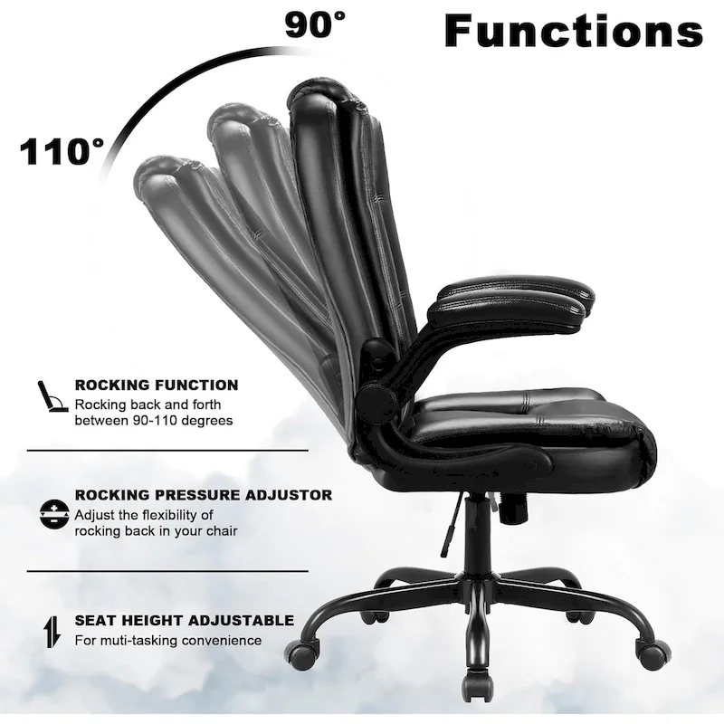 Big and Tall Ergonomic High Back Adjustable Height Leather Executive Chair with Padded Flip-up Arms
