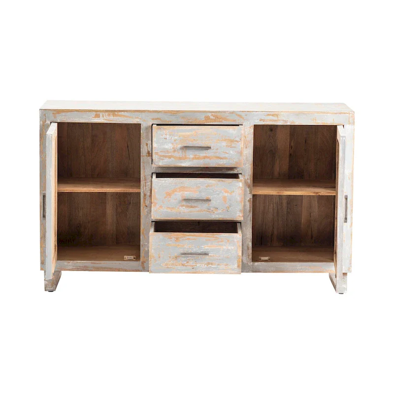 Bengal Manor Grey& Whitewashed Hand Distressed Sideboard - 60x18x35.5